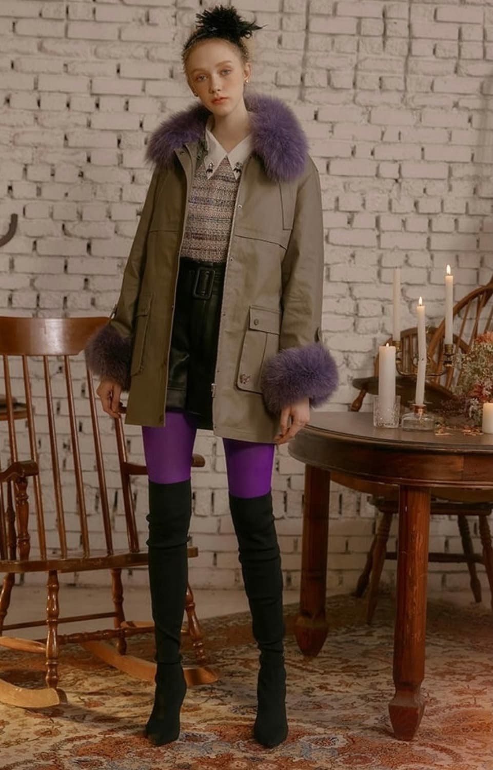 [새상품급] [ANNA SUI] 안나수이 3in1 퍼 코트 러브베이지 상품이미지4