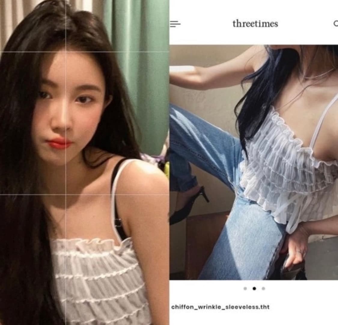 쓰리타임즈 백예린 나시 쉬폰 링클 슬리브리스 화이트 상품이미지1