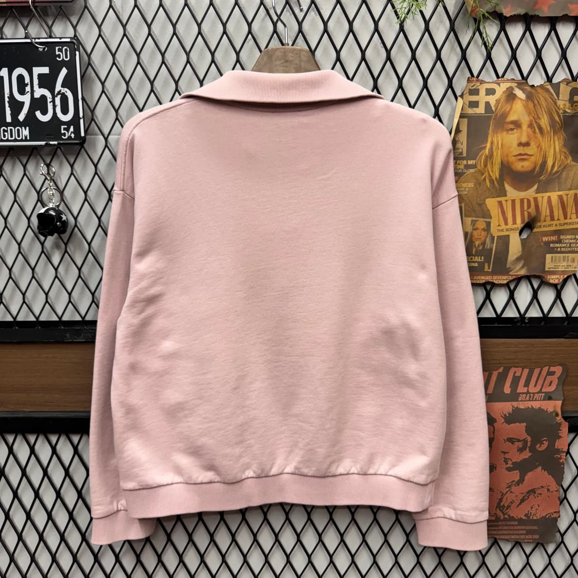 겐조 하프 집업 맨투맨 전면 플로럴 레터링 로고 포인트 핑크 상품이미지2