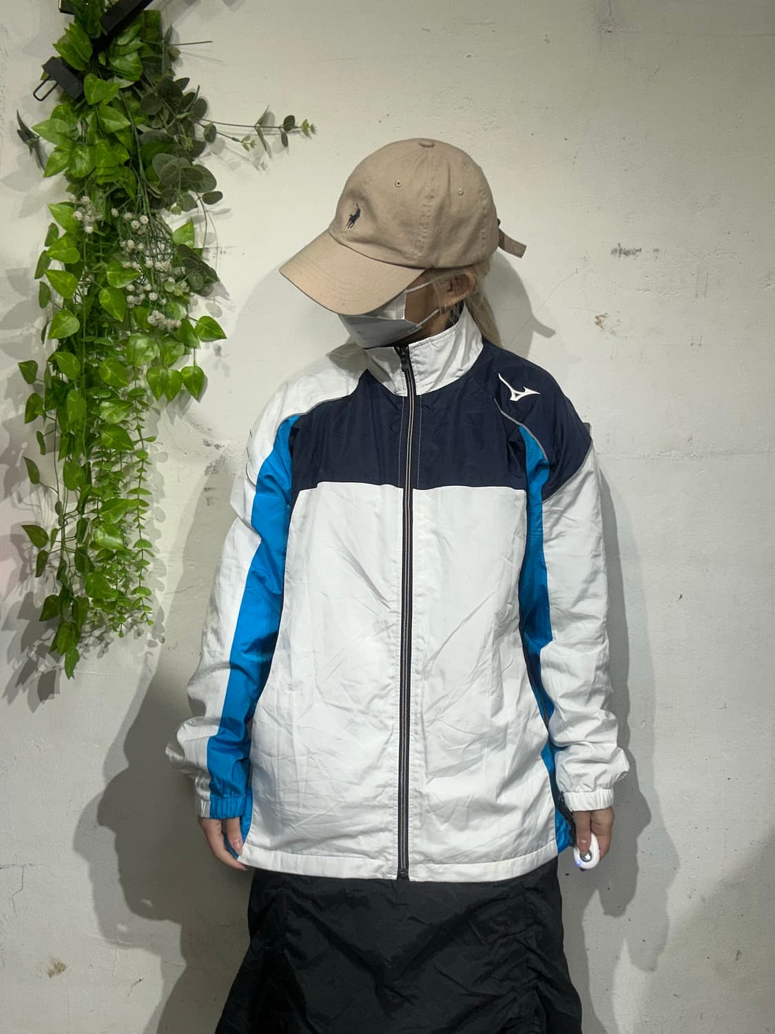 빈티지 화이트 블루 라인 바람막이 자켓 L 상품이미지2
