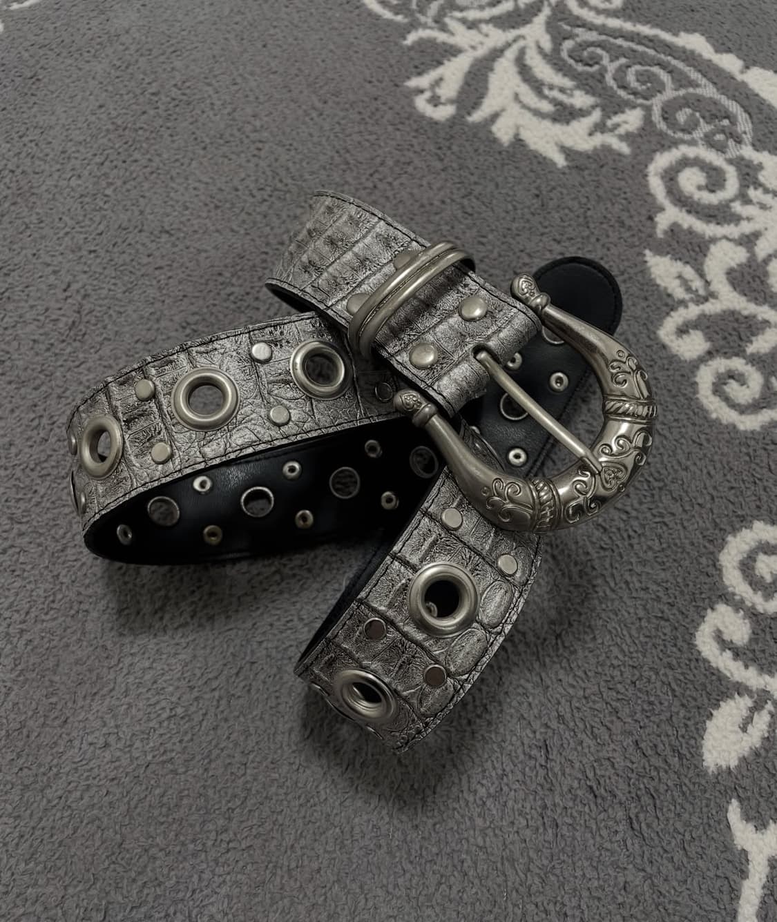 빈티지 실버 레더 웨스턴 벨트 상품이미지1