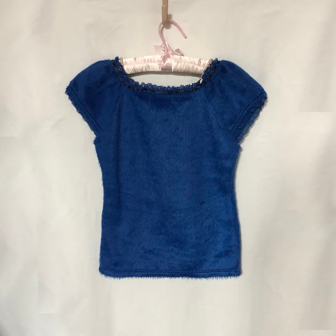 리본 퍼 퍼프 슬리브 탑 블루 상품이미지9