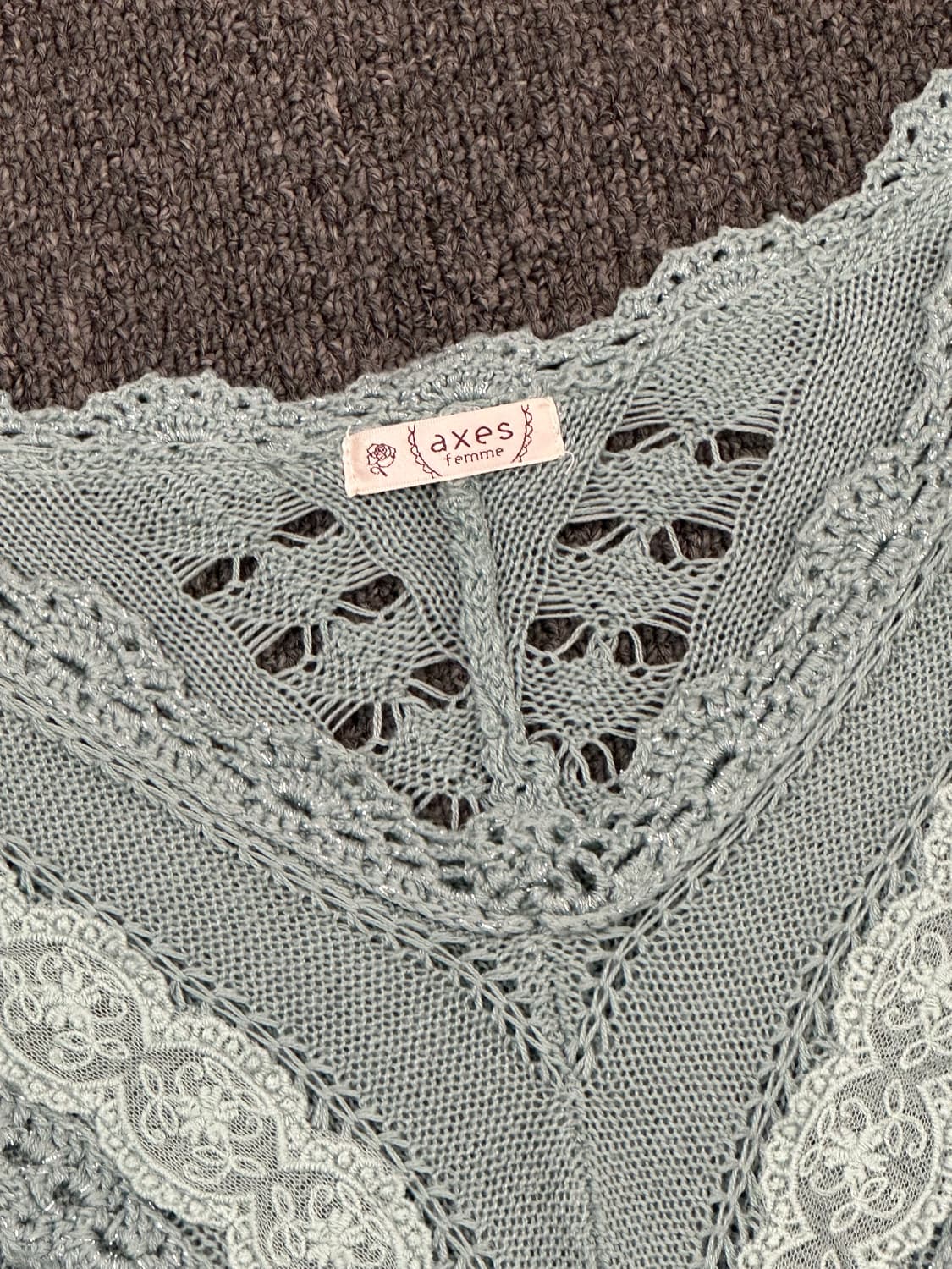 M)Axes Femme vintage 여성 민트 레이스 크로셰 베스트 상품이미지3