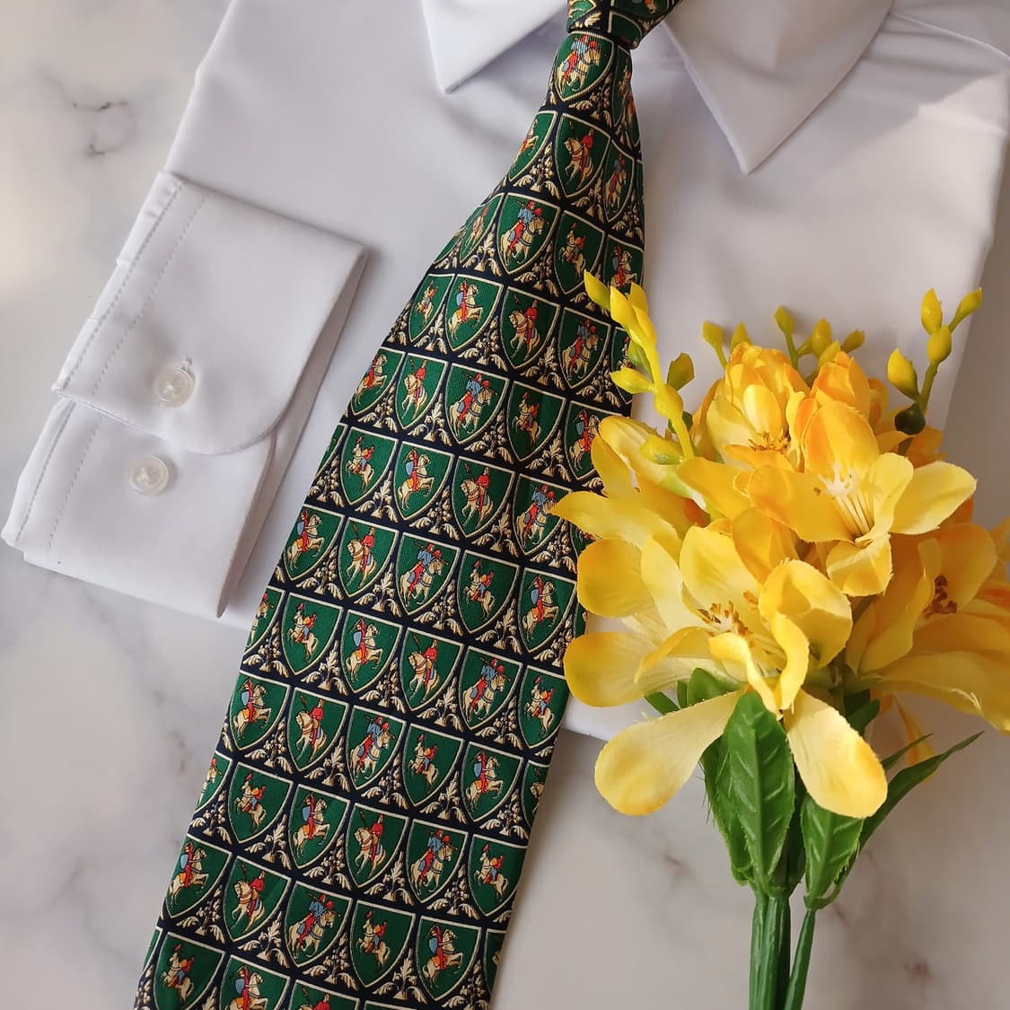 엔리코로시니 실크 그린 승마 모티브 넥타이 10cm A+등급 A18908 상품이미지4