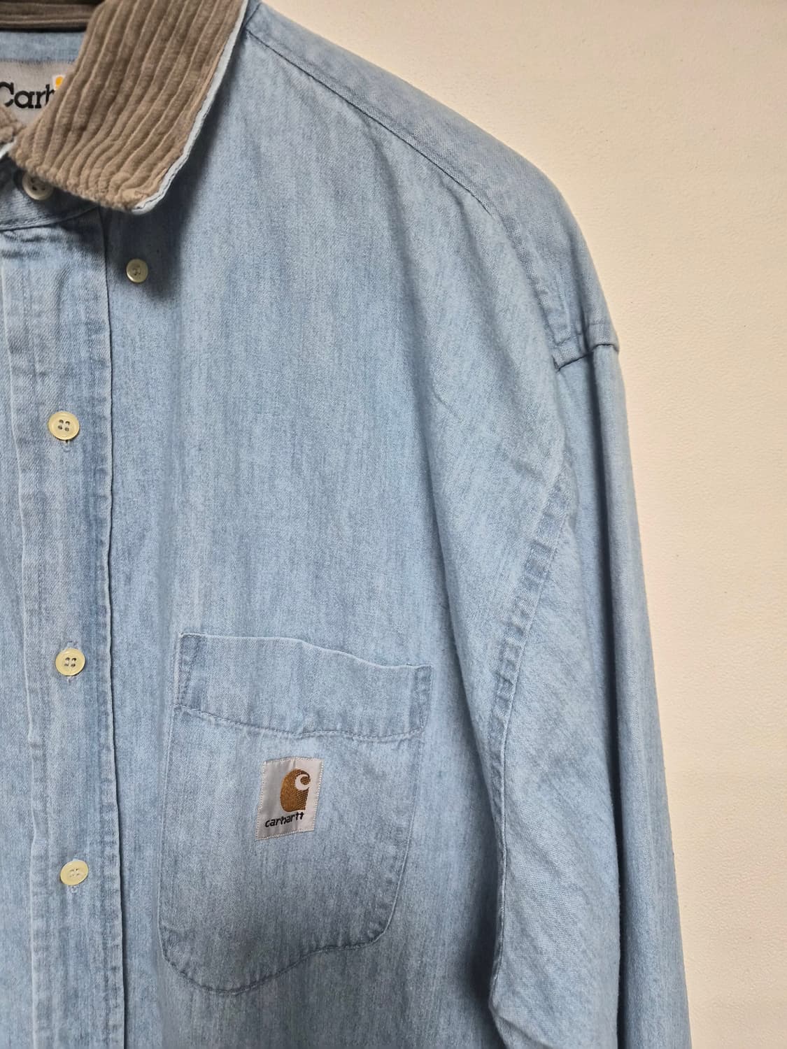 칼하트Carhartt 카라 배색 데님 셔츠 L - S235 상품이미지3