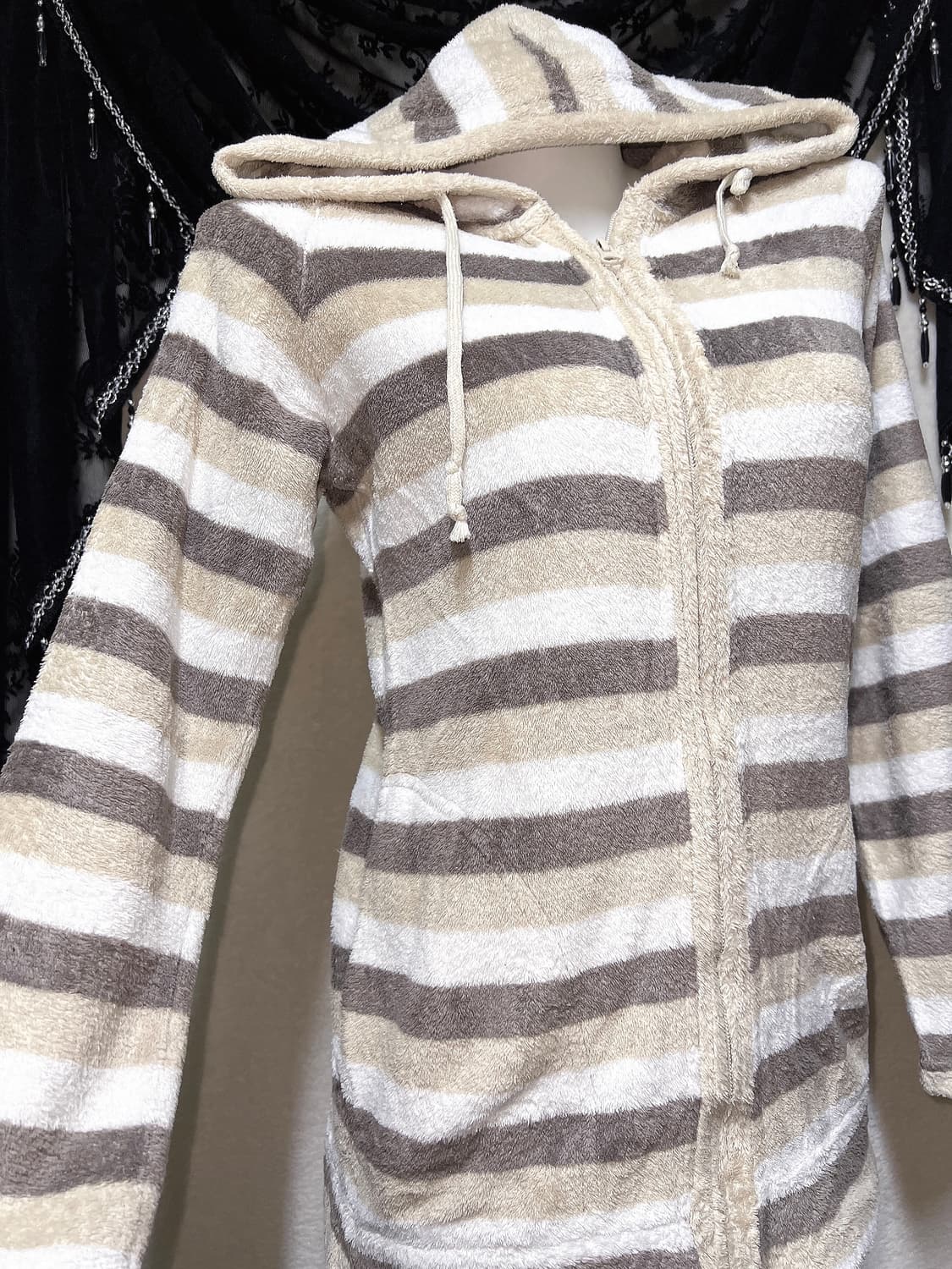 라떼갸루 리락쿠마 스트라이프 후리스 후드집업 룸웨어 홈 잠옷 러블리 핀터 상품이미지2