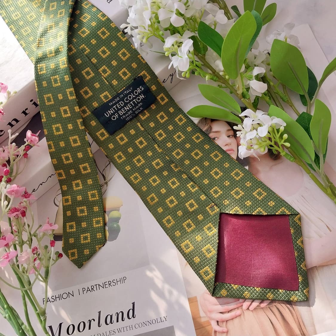 베네통 실크 그린 기하학 자카드 넥타이 9.1cm B등급 K1657
 상품이미지6