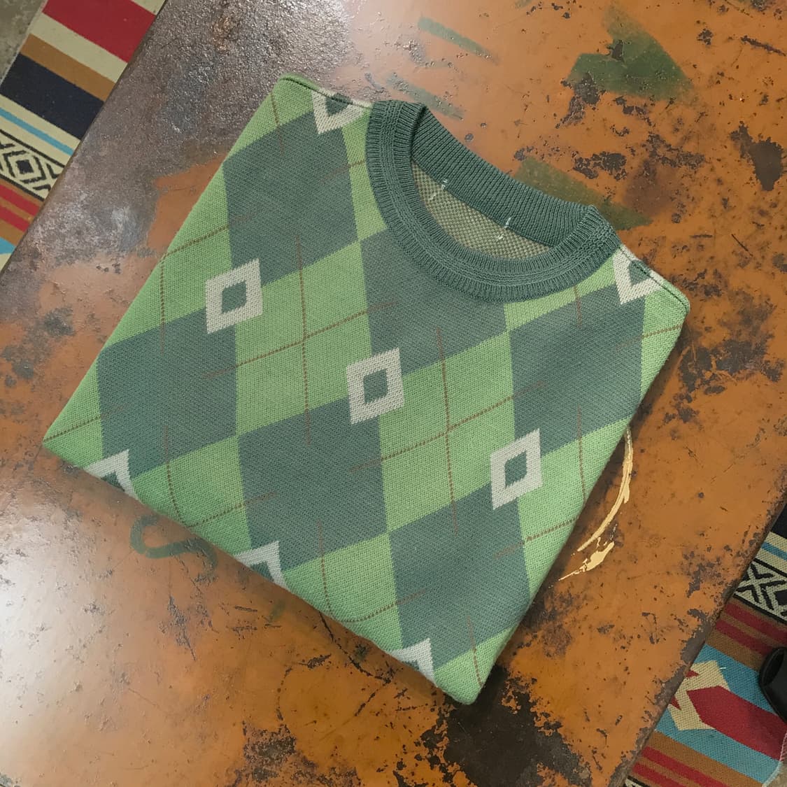 VTG 빈티지 라이트 그린 아가일 패턴 니트 남성 105 사이즈  상품이미지1
