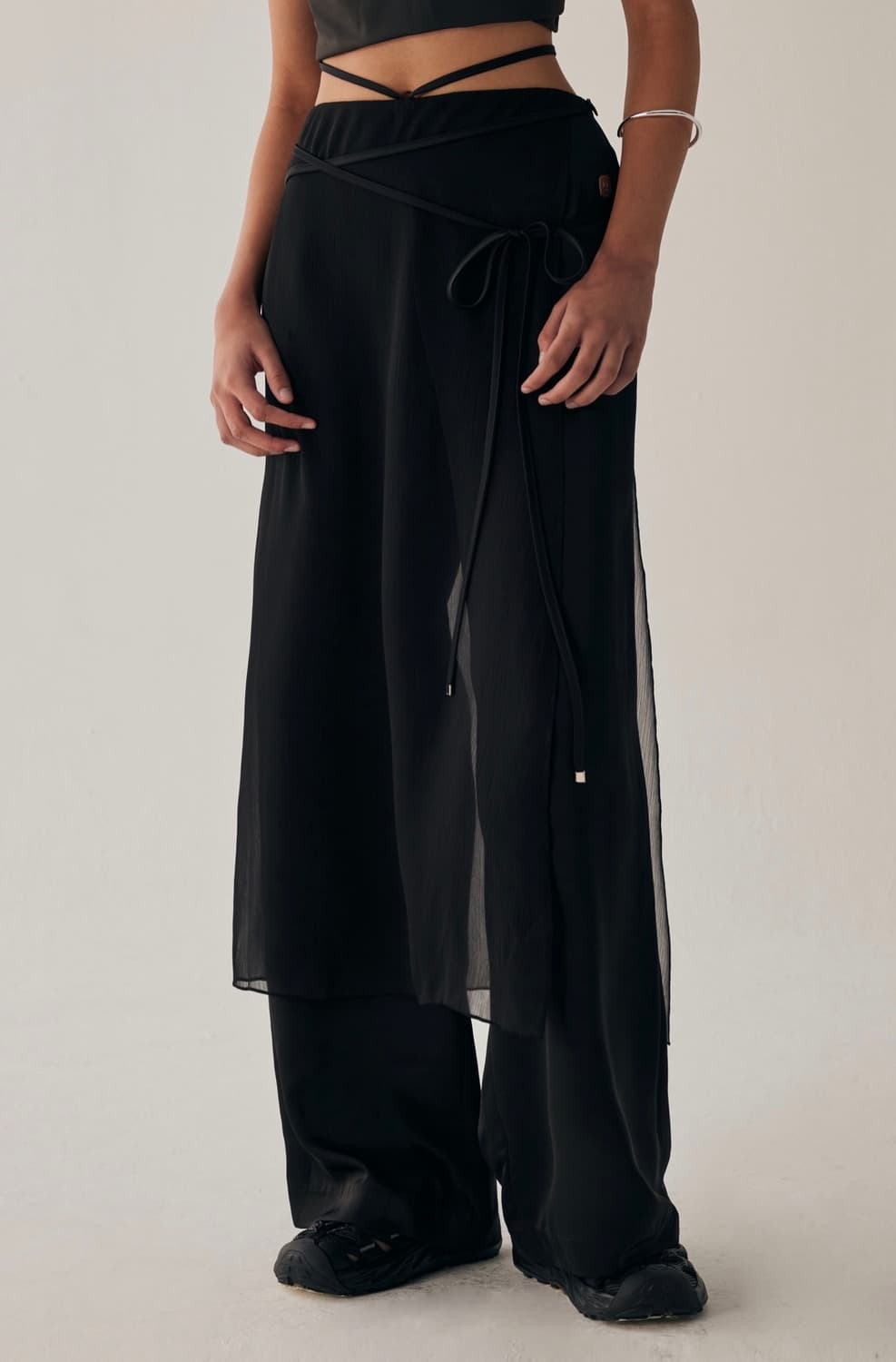 트리밍버드 시스루 스트랩 랩 팬츠 블랙 상품이미지1