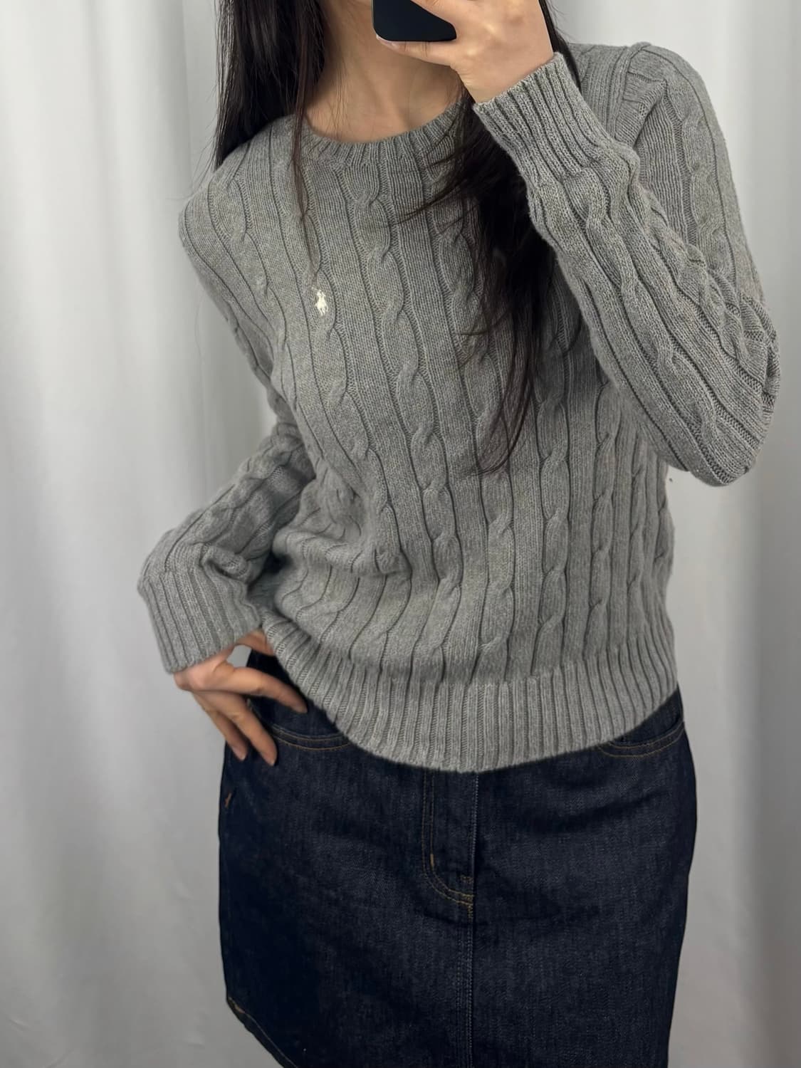 폴로 QR 그레이 꽈배기 니트 상품이미지2