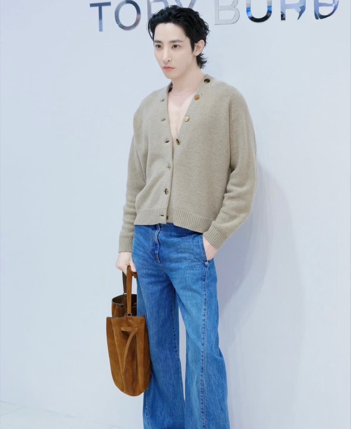 [L] 토리버치 이수혁 착용 메리노 울 가디건 오트밀 멜란지 상품이미지1