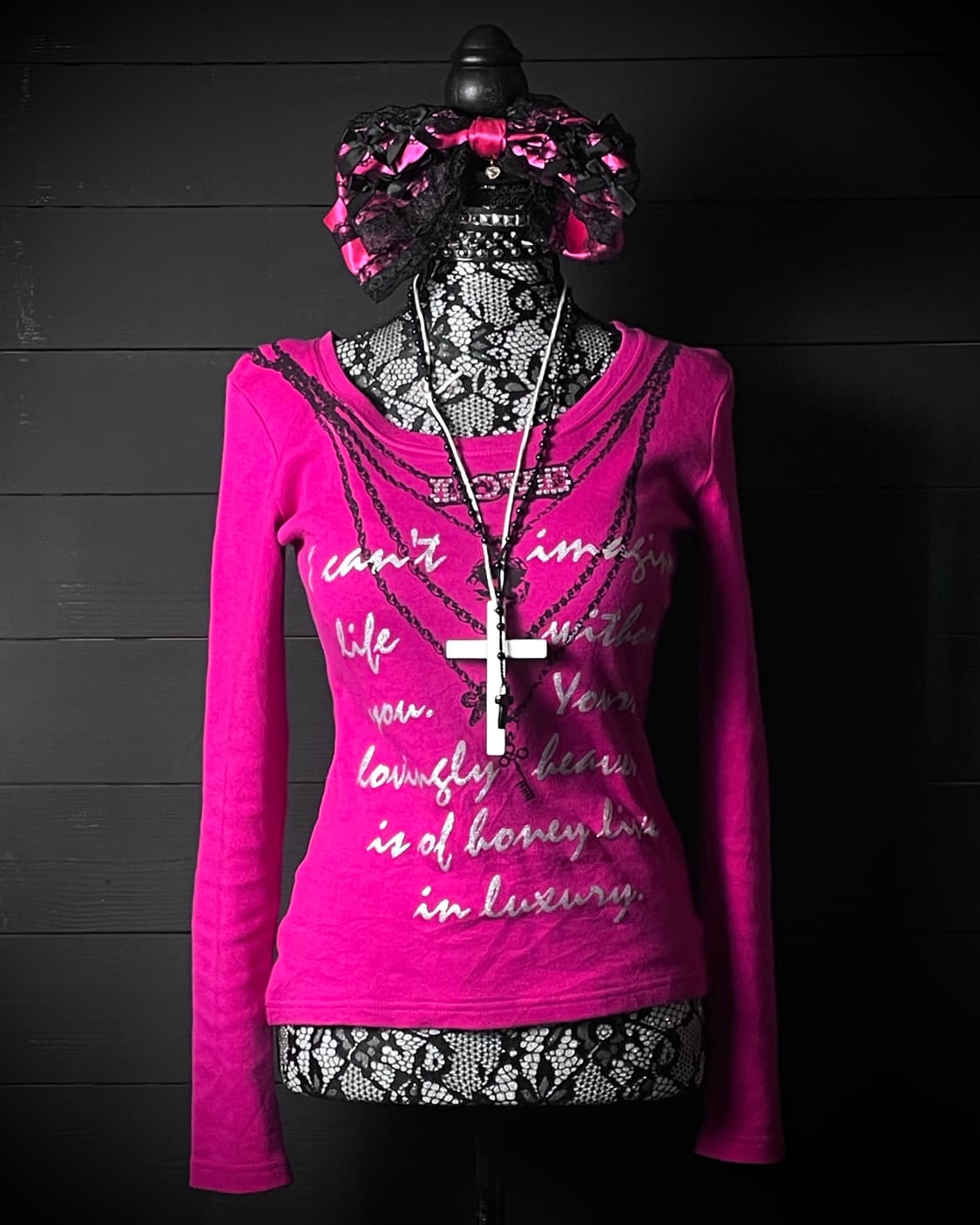 KNICK KNACK 갸루 펑크 큐빅 핑크 롱슬리브 상품이미지1