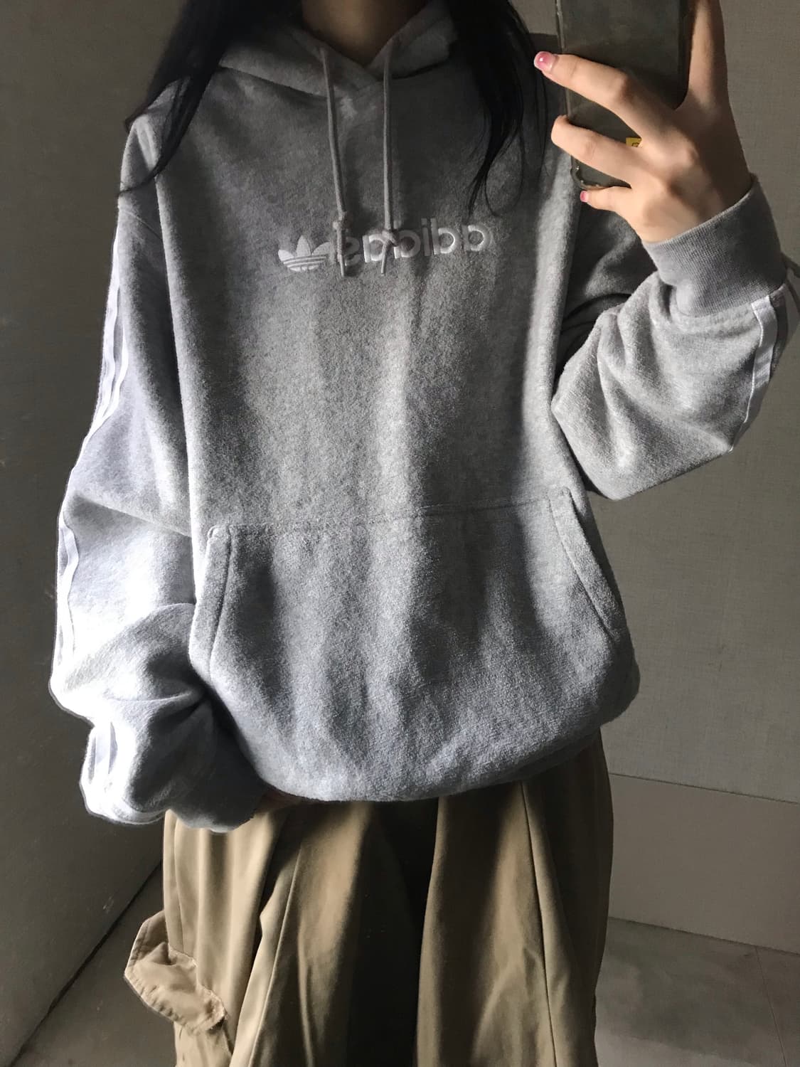 아디다스 그레이 부클 후드티 상품이미지3