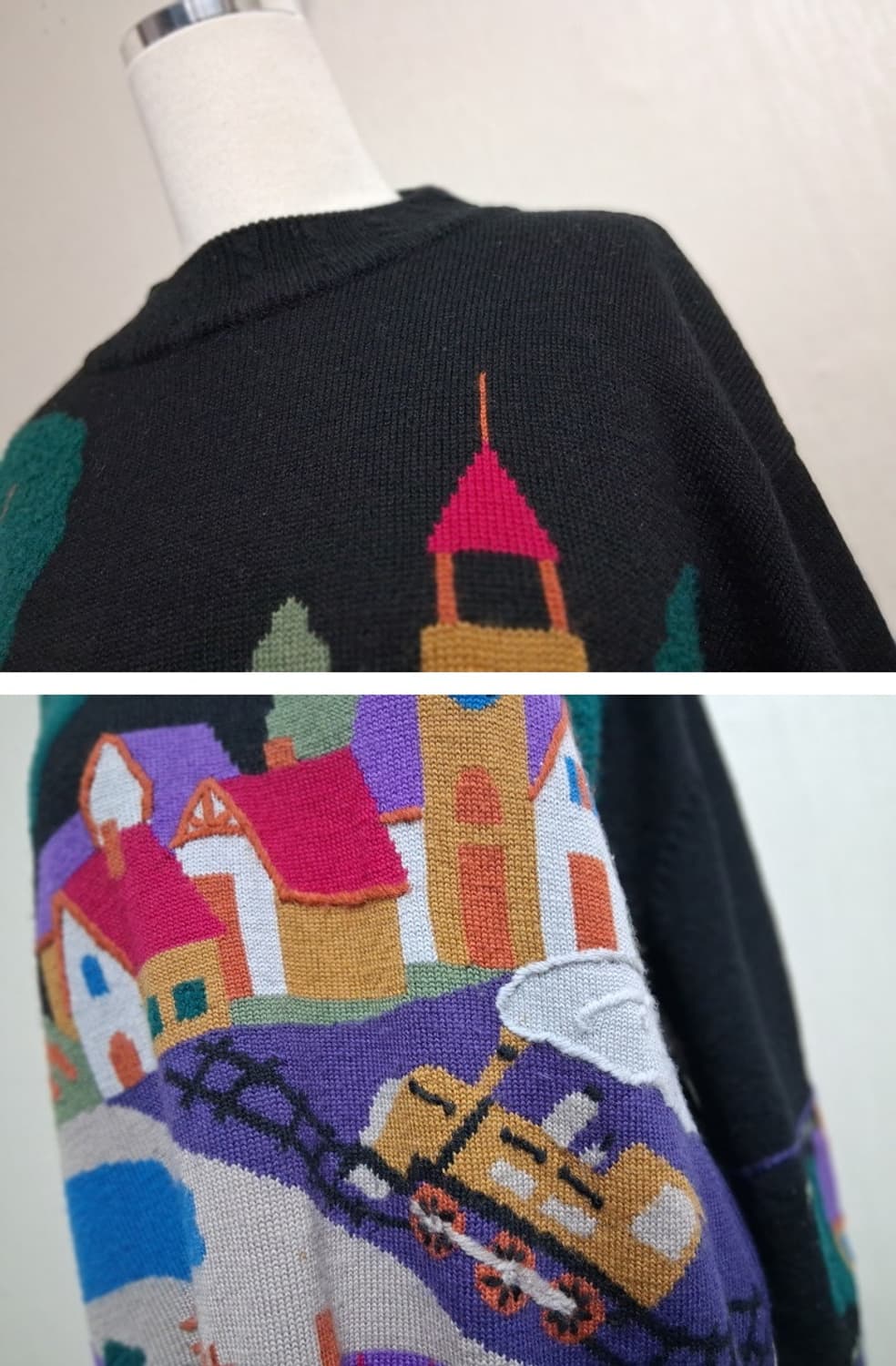 ALTMODER 칼라플 풍경화 입체자수 폼폼 순모 울 니트 루즈핏 프리
 상품이미지4