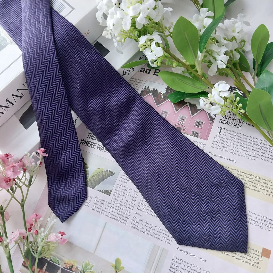 엠포리오 아르마니 실크 퍼플 헤링본 넥타이 9cm A+등급 K1755
 상품이미지4