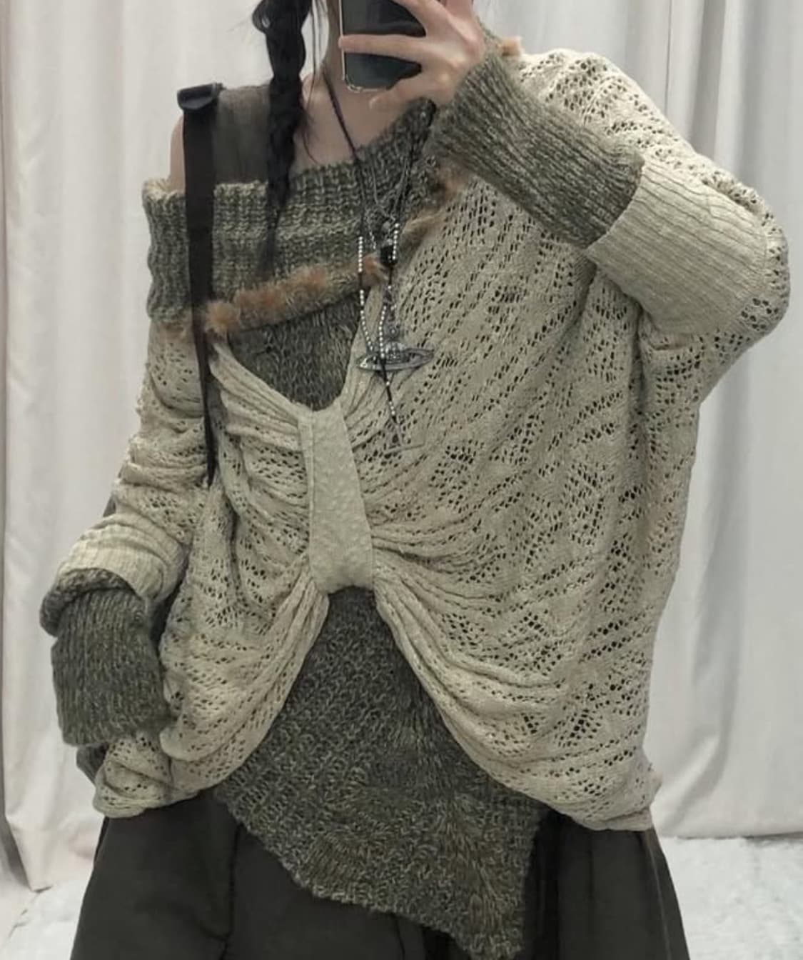 선가든파티  오트밀 리본 가오리 니트  상품이미지1