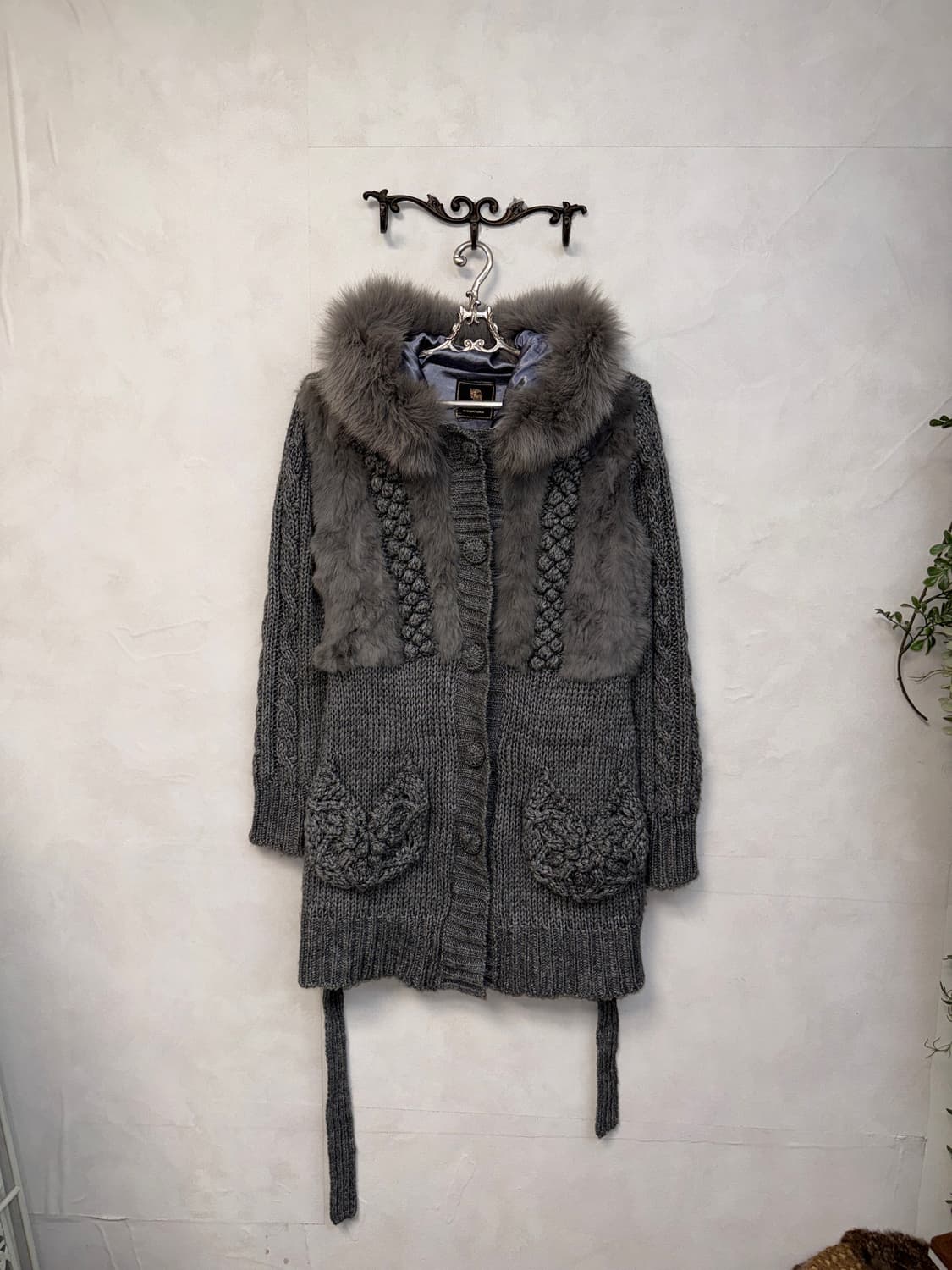Gray rabbit fur hood coat ops 상품이미지1
