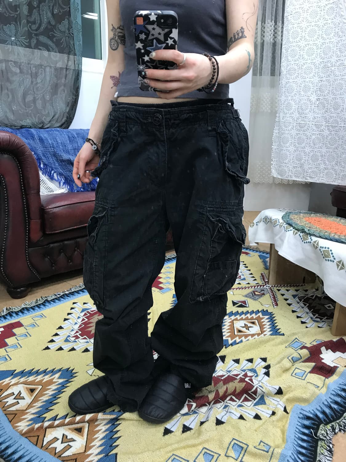 후아유 빈티지 블랙 카고팬츠  상품이미지1