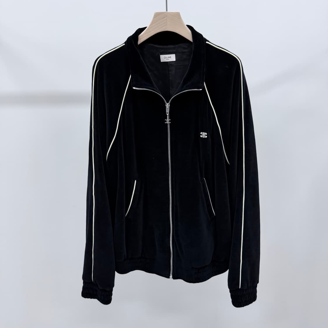 [2XL,M] 셀린느 트리오페 벨벳 트레이닝 집업 셋업 블랙 상품이미지2