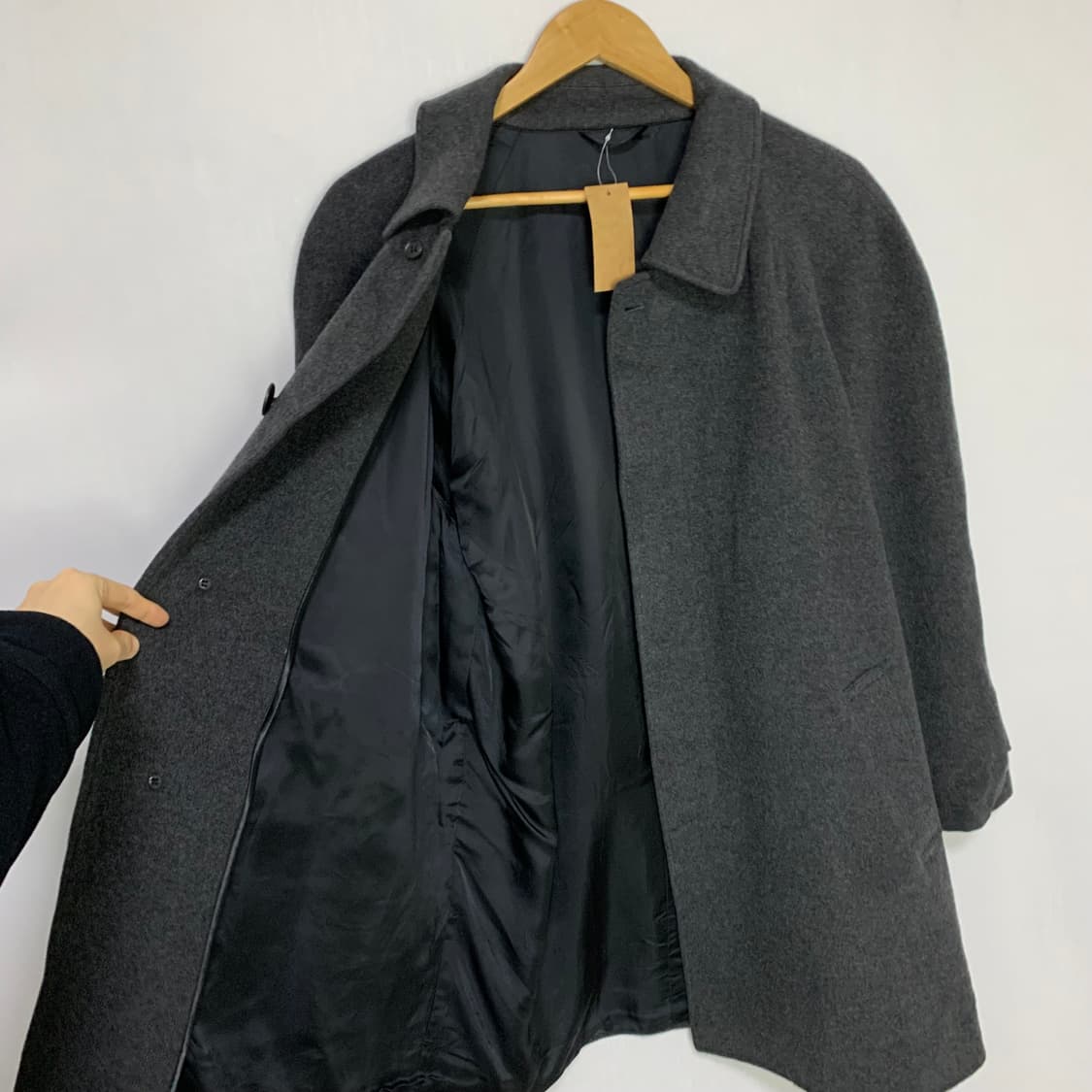 빈티지 캐시미어 100% 버튼 차콜 하프코트 남녀공용 상품이미지5