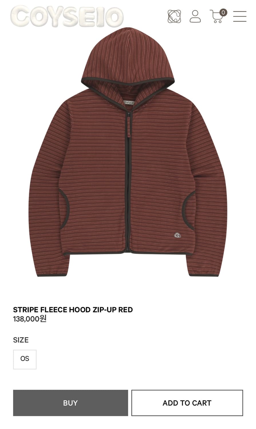 COYSEIO 스트라이프 후드 집업 레드 상품이미지1
