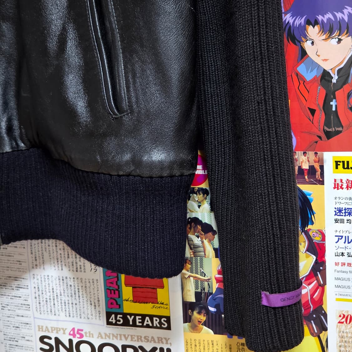 빈티지 양가죽 니트 배색 넥버클 블랙 누빔 자켓 상품이미지5