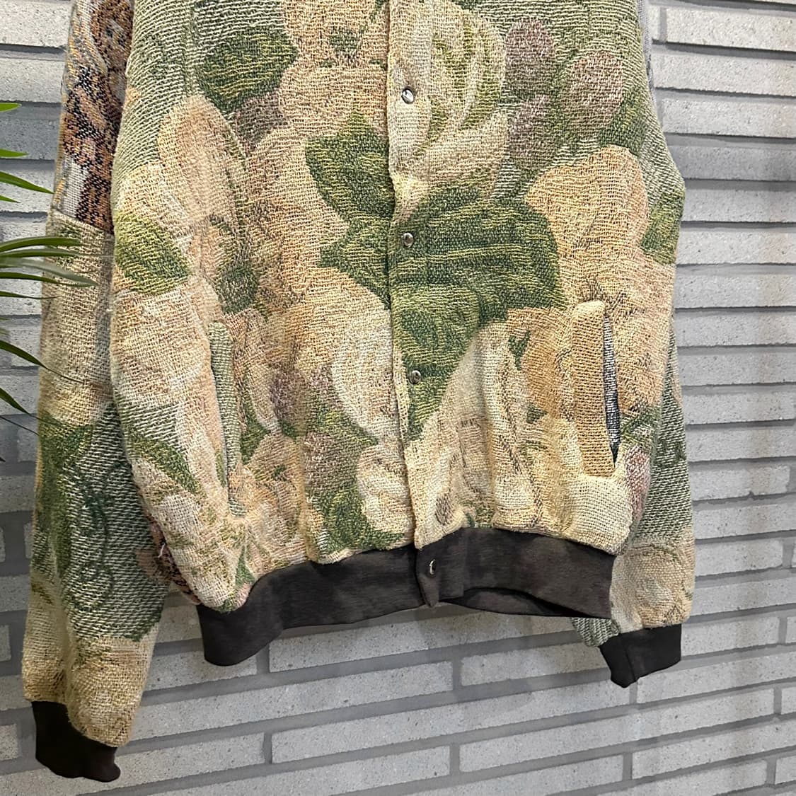 USA VINTAGE 러그 블랭킷 리메이크 자켓 플라워 패턴 디테일 노랑 상품이미지5