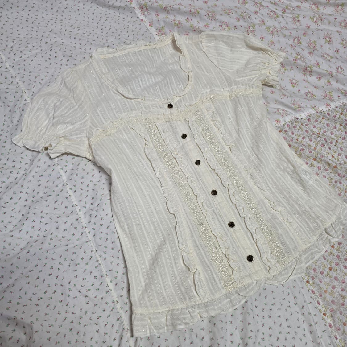 엑시즈팜 코르셋 리본 베스트 블라우스 세트 라떼갸루 리즈리사 트랄라라깔 상품이미지5