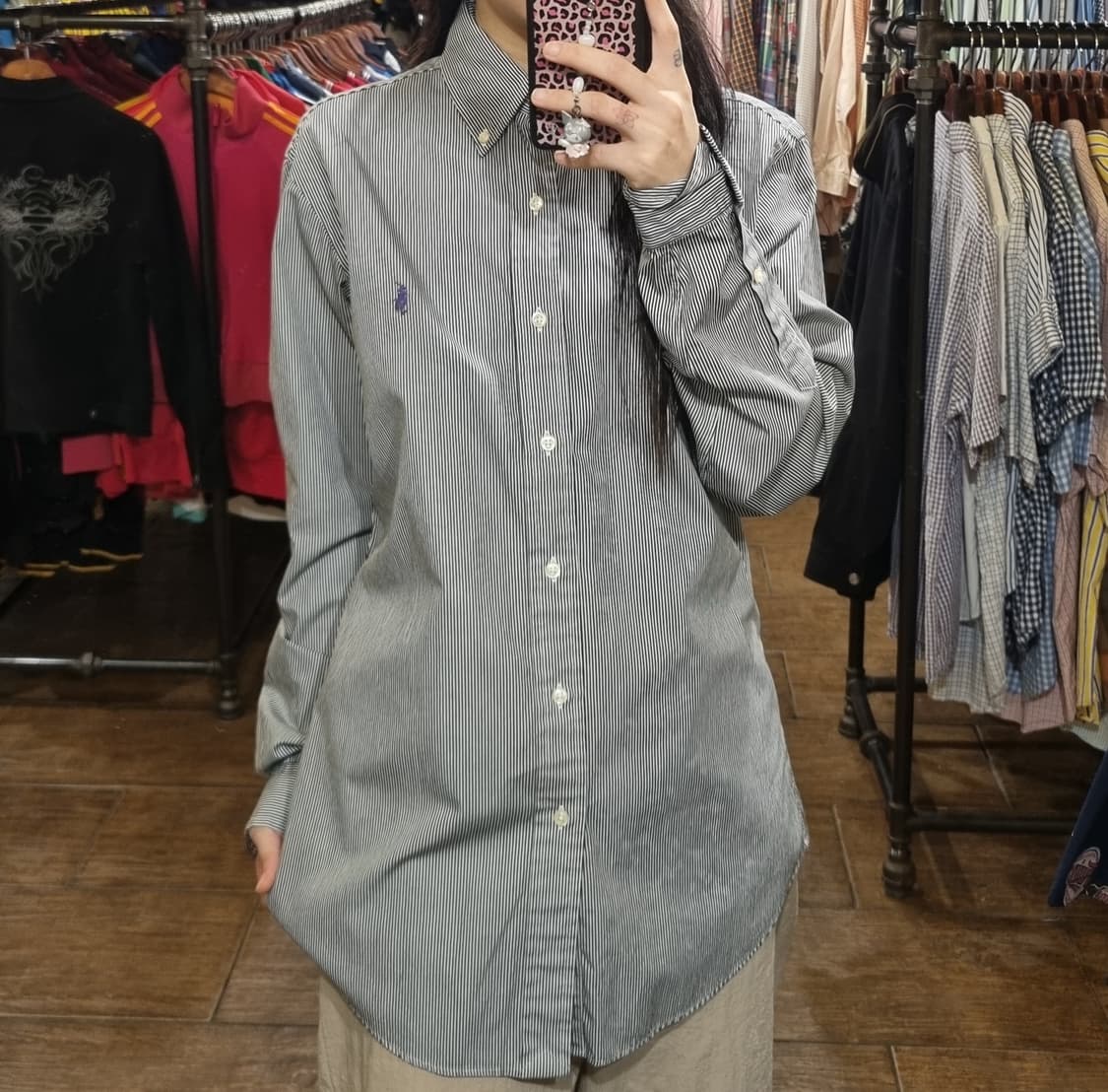 [Hi] polo 폴로 긴팔 스트라이프 셔츠 블랙 상품이미지1