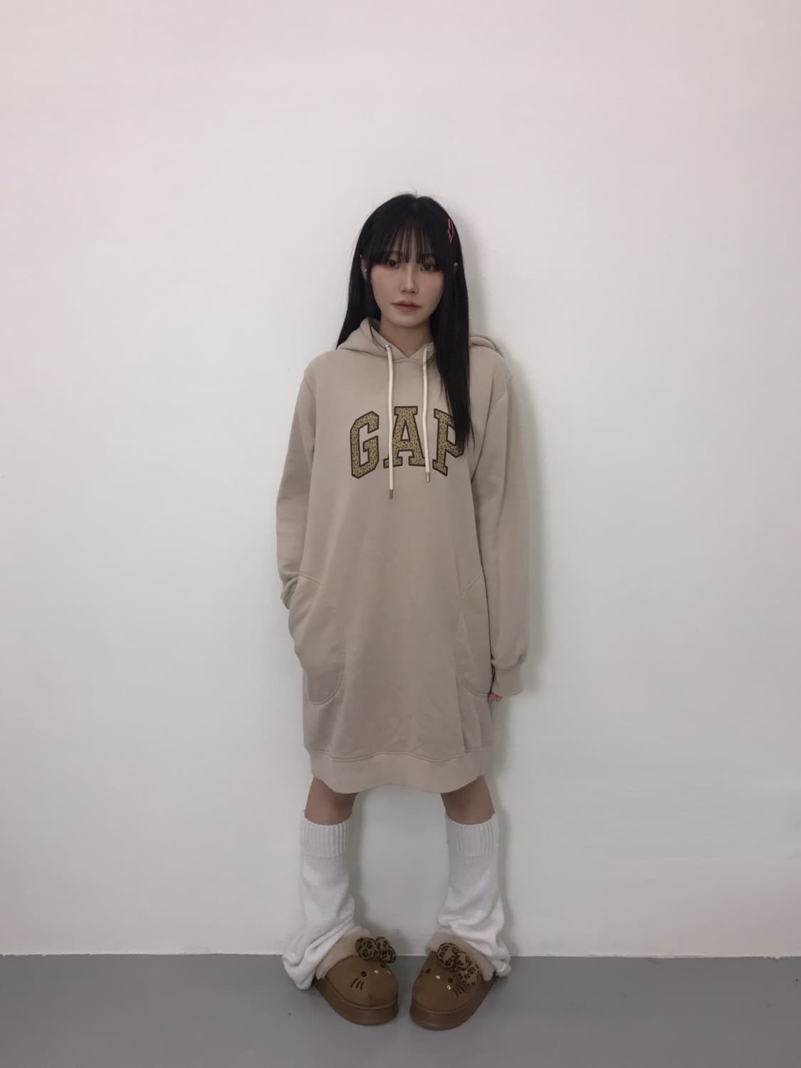 GAP Leopard Logo Beige Long Hoodie 상품이미지1