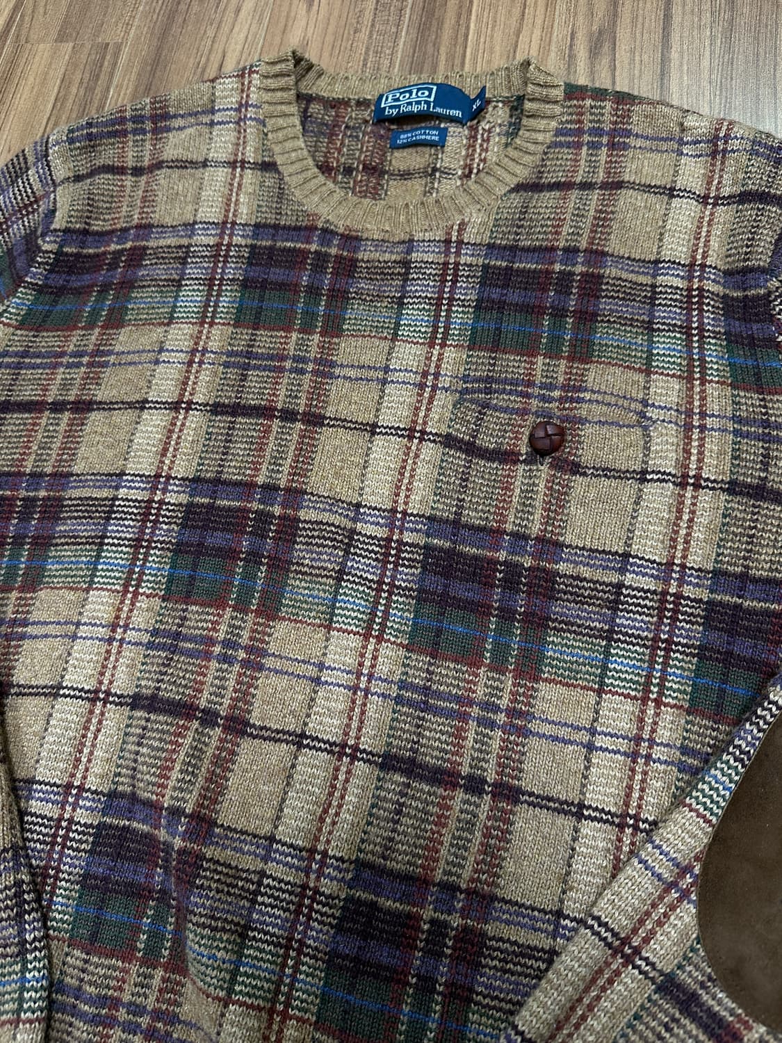 폴로 랄프로렌 엘보우패치 캐시미어 체크 스웨터 XL(loose 100)  상품이미지2