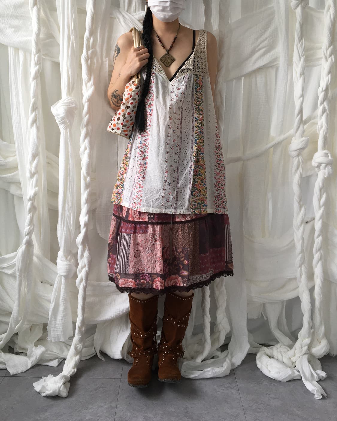 Crochet point patch work sleeveless 상품이미지1