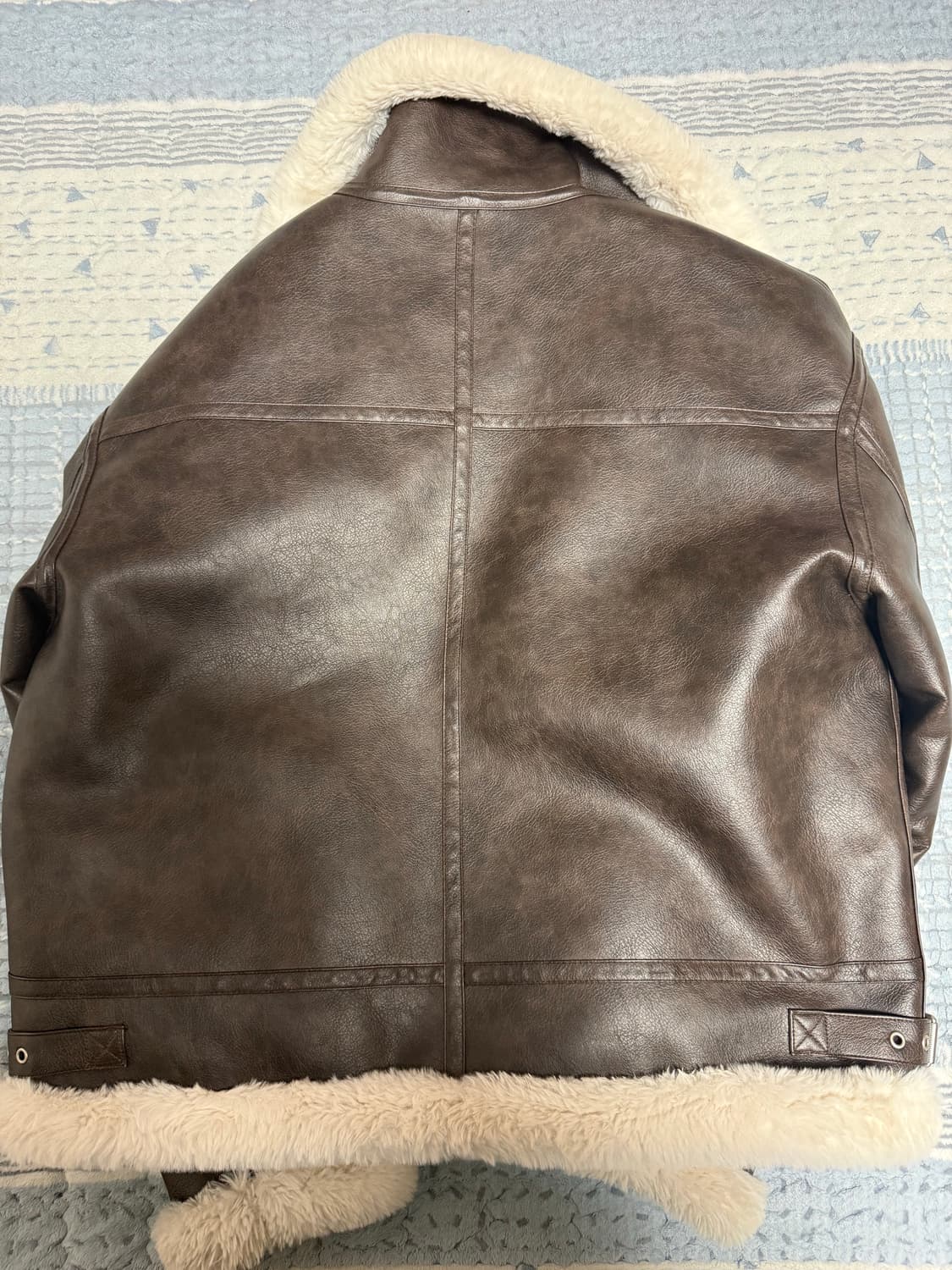 론트 비건 레더 무스탕 다크브라운 L 상품이미지3