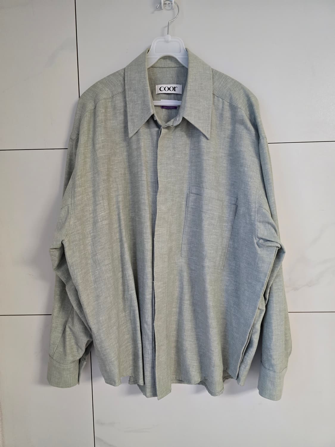 쿠어 벌룬핏 린넨 히든 셔츠(L, 그린) 상품이미지1