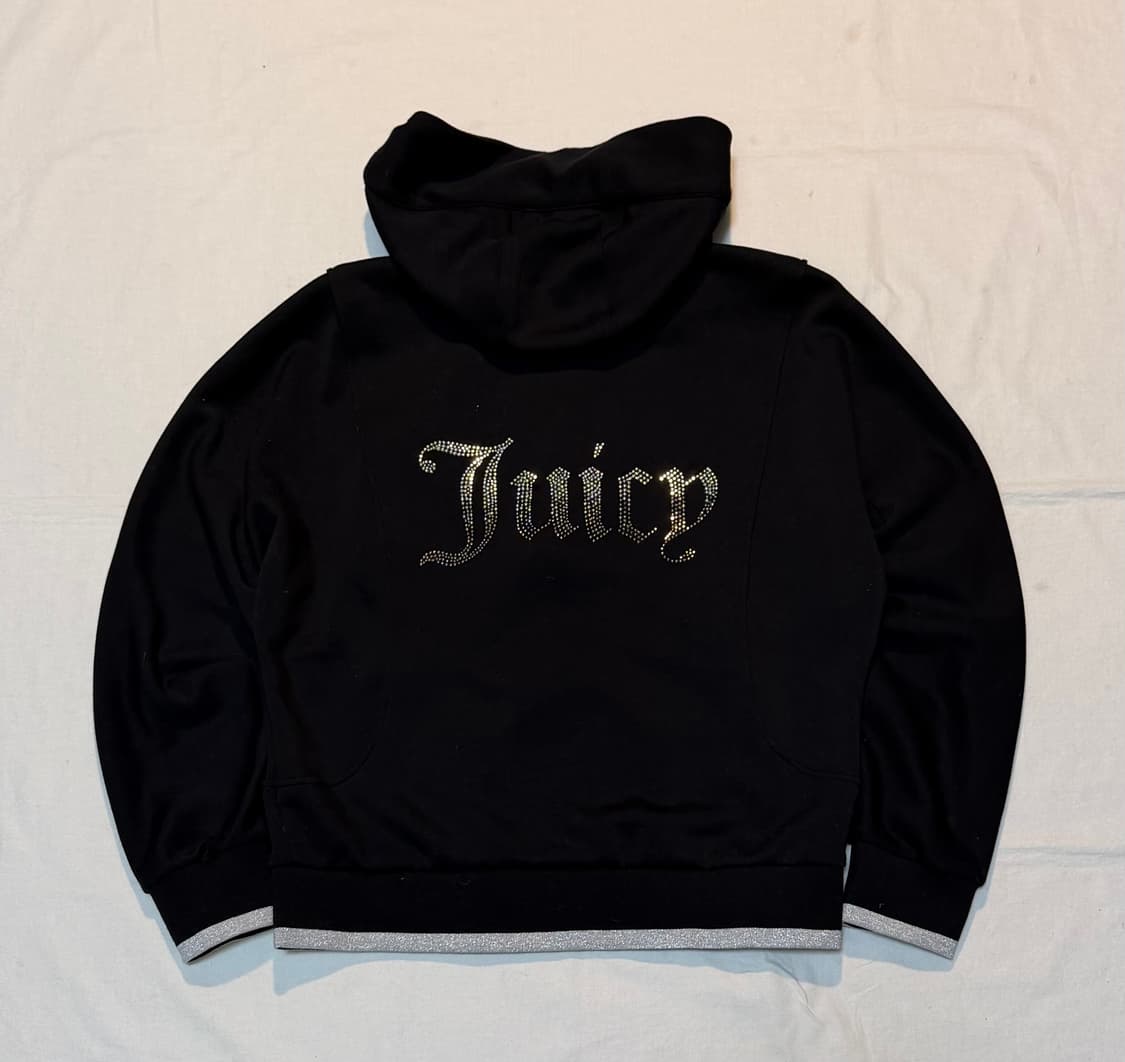 쥬시꾸뛰르 시그니쳐 로고 큐빅 후드집업 블랙 상품이미지1