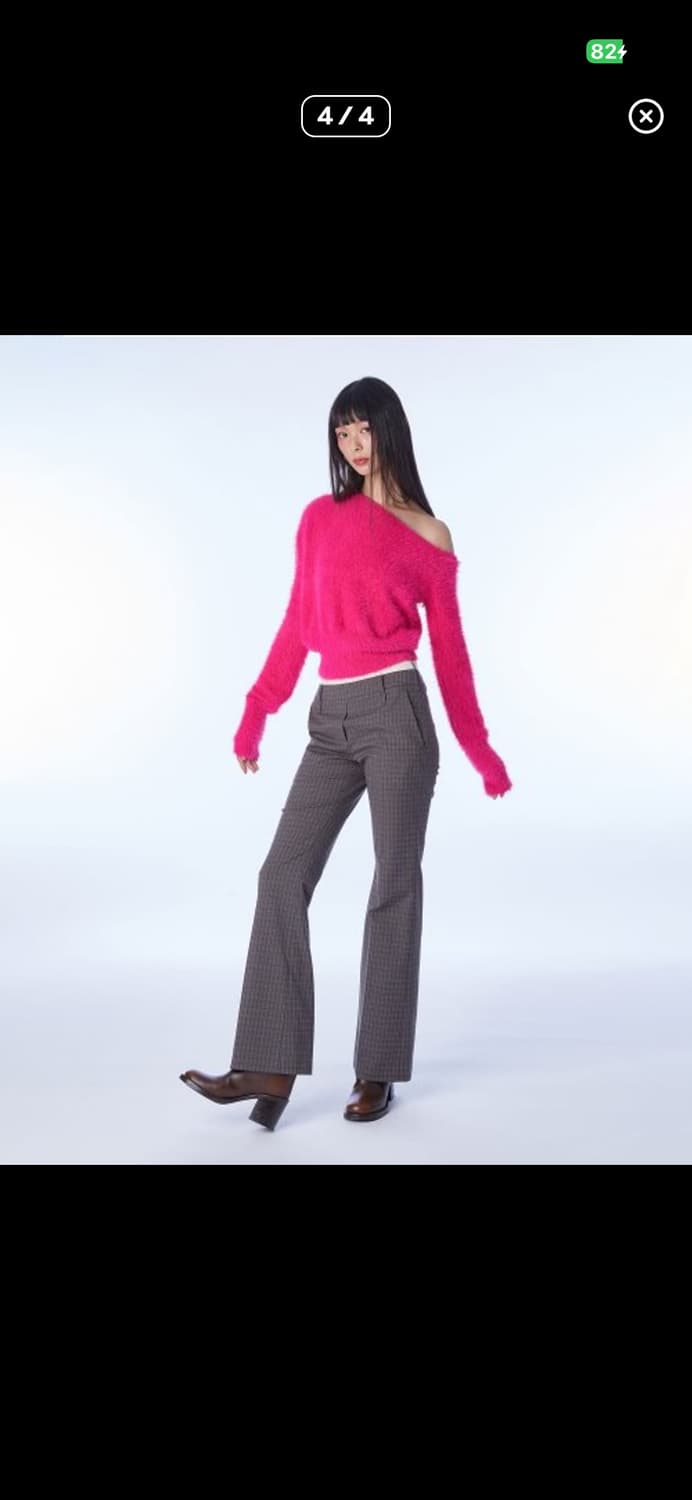 인스턴트펑크 모헤어 원 숄더 니트 핑크 상품이미지4