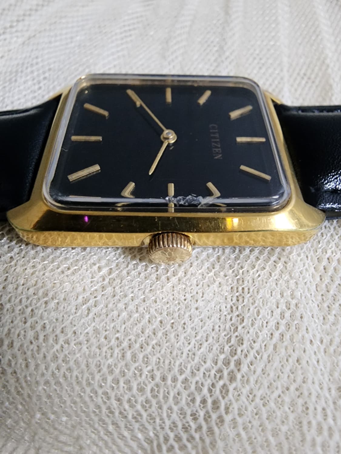 70's 빈티지 시티즌 블랙다이얼 사각 금장 수동 시계 공용 상품이미지8