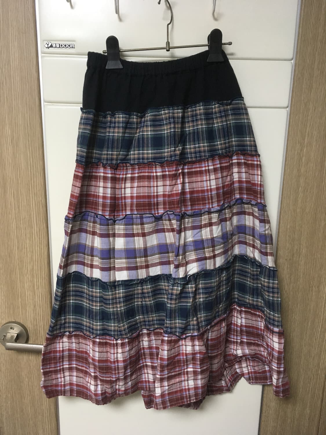 빈티지 체크 패치 캉캉 롱스커트 상품이미지1