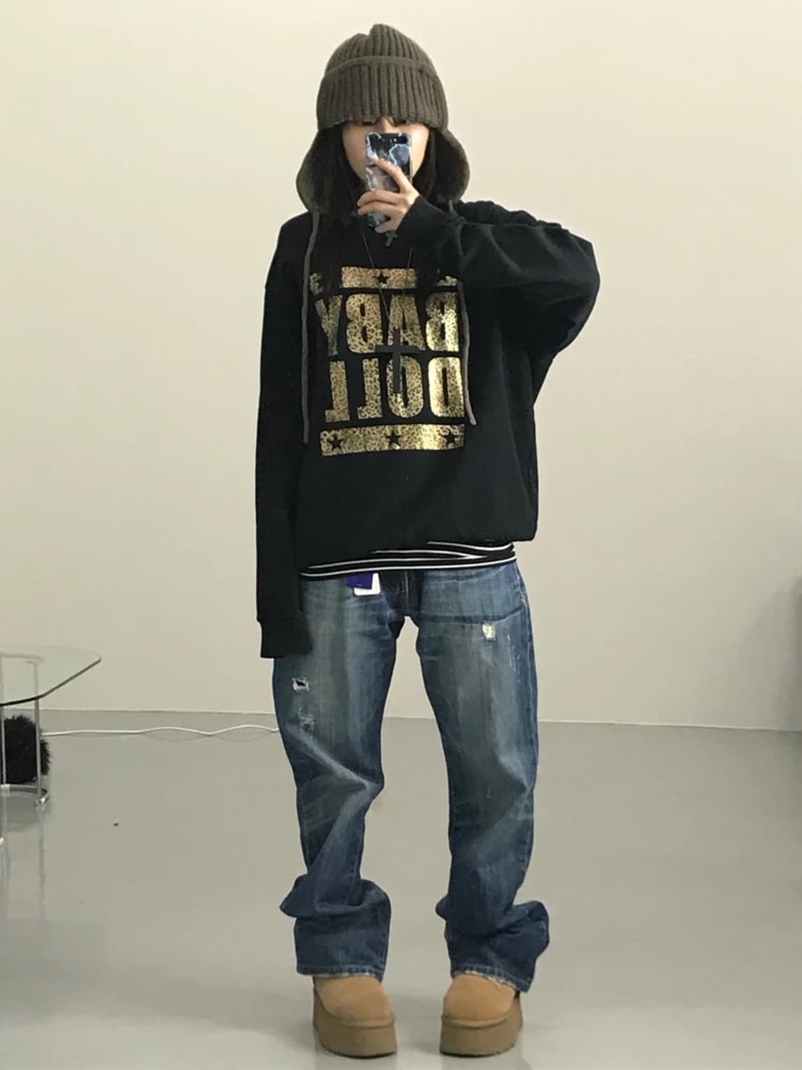 베이비돌 블랙 프린팅 맨투맨 상품이미지1