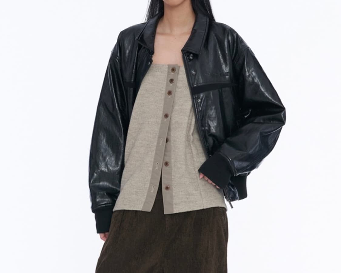 Padded Faux Leather Jacket Black 상품이미지2