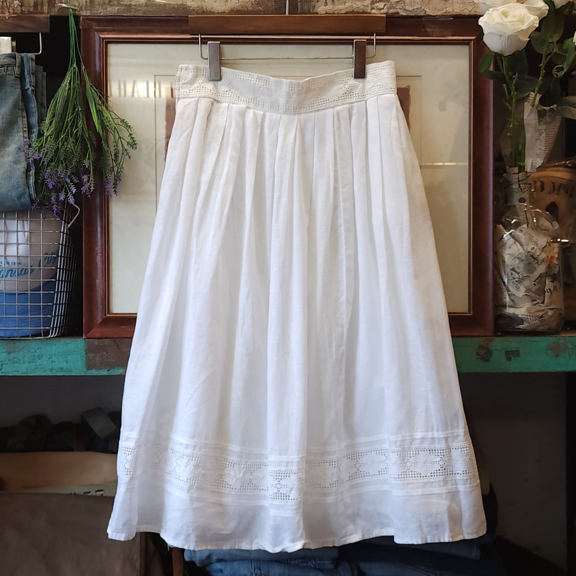 90s 빈티지 스커트 유럽  화이트 스커트 로맨틱 화이트 프릴 상품이미지3