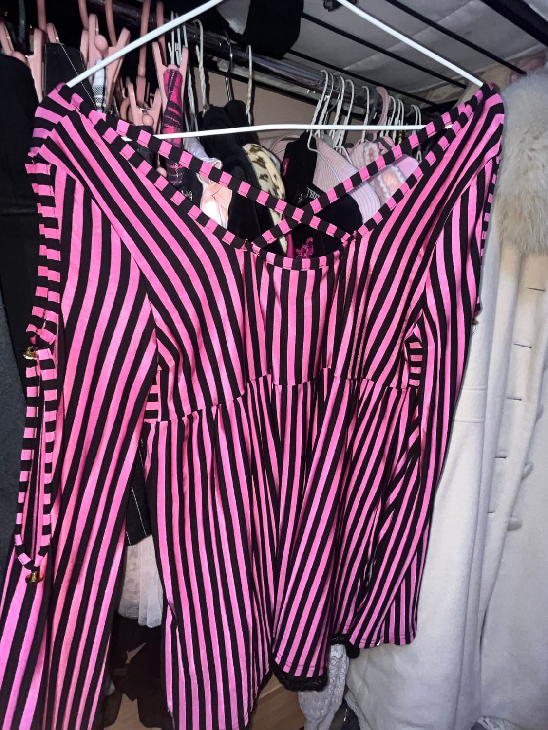 빈티지 검정 핑크 스트라이프 오네갸루 탑 티셔츠 마즈깔 mars dia 상품이미지5