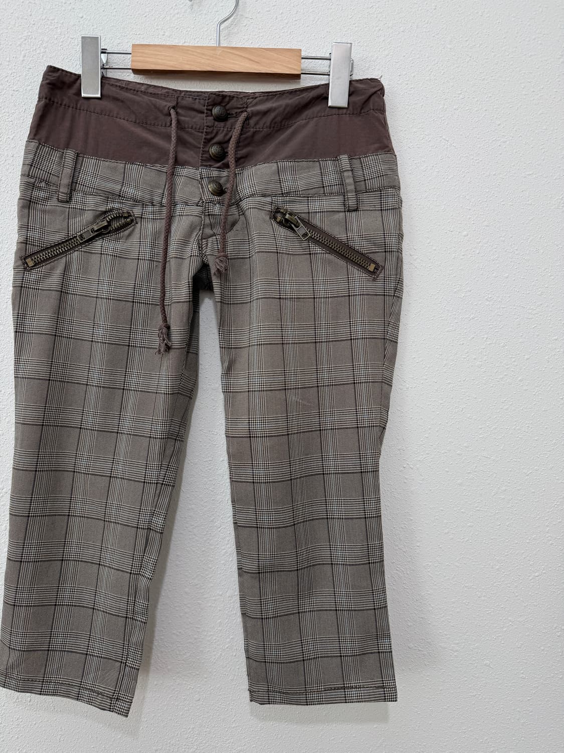 빈티지 MOUSSY 브라운 체크 로우라이즈 카프리 팬츠 상품이미지2