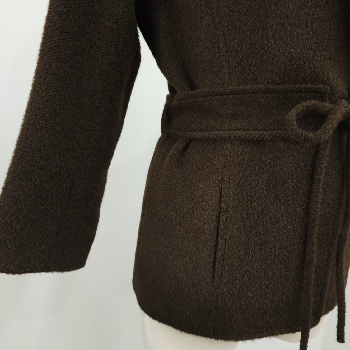 HIROKO KOSHINO 브라운 알파카 모헤어 숄카라 벨트 코트 상품이미지6