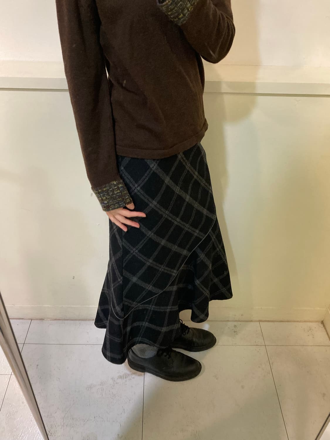 울 체크 플레어 언발란스 롱스커트 상품이미지10