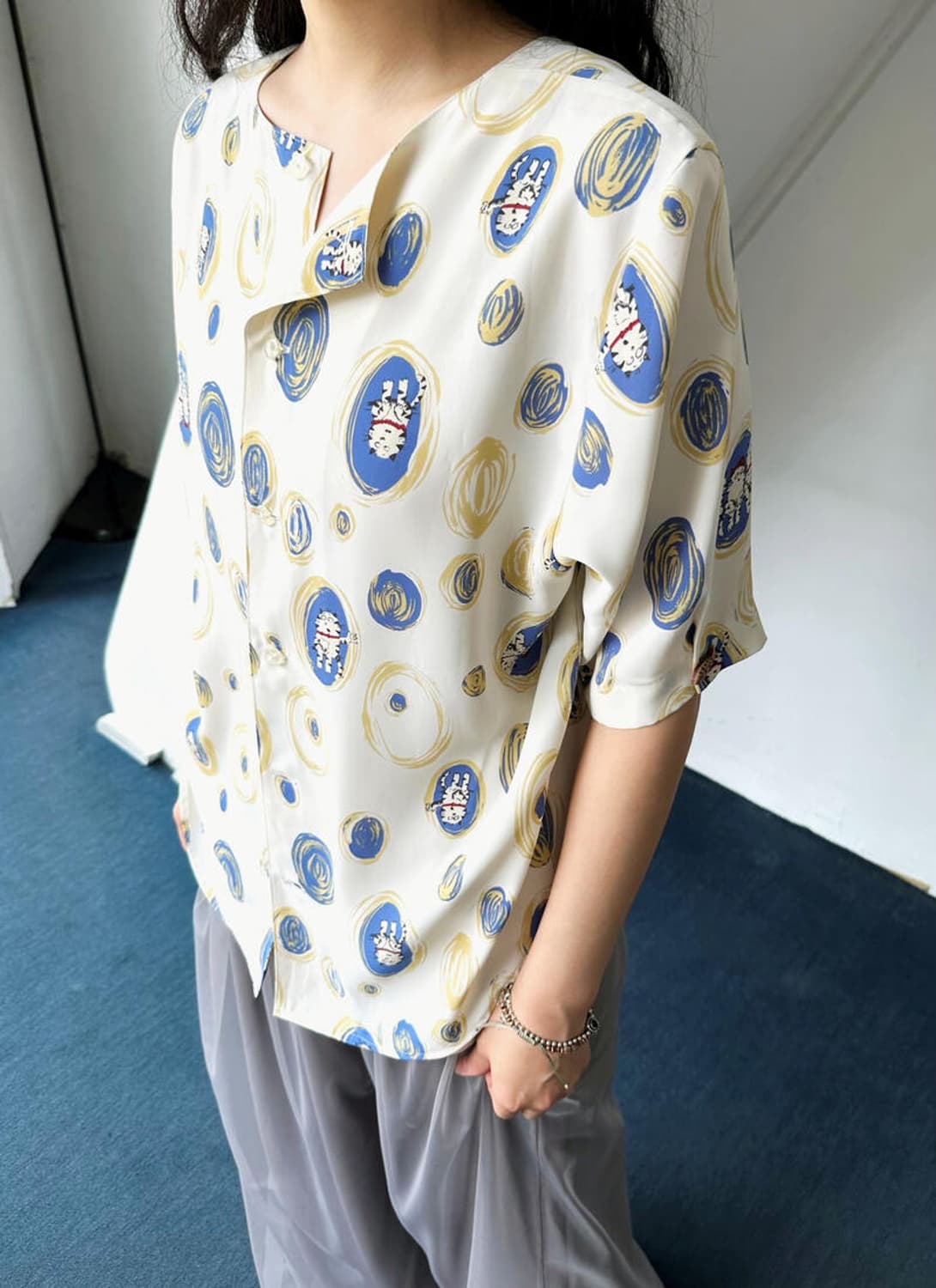 Vintage patterned 2way sheer blouse top 상품이미지7