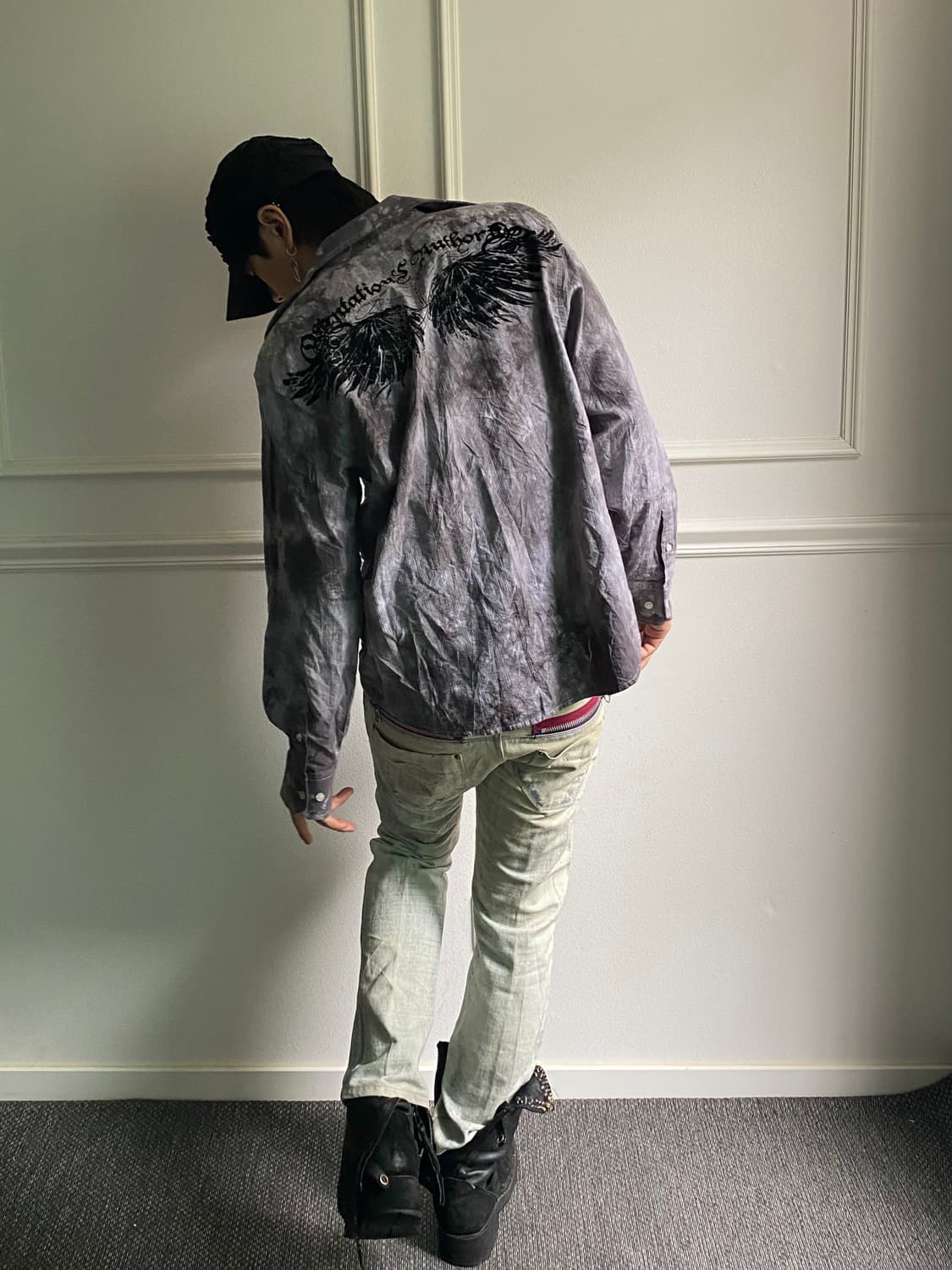 2000s Cross&Wings Print Losses Fit Shirt 상품이미지1