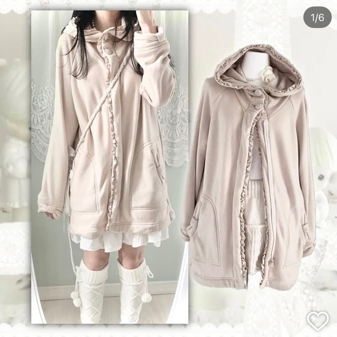 퍄뮤빈티지 파뮤 리본 포인트 프릴 후드 자켓 히메갸루로걀라떼하구미모리로리 상품이미지1