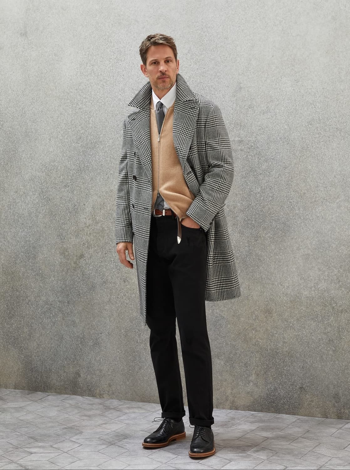 새상품) 브루넬로 쿠치넬리 2024 f/w 더블 브레스트 글렌 체크 코트 상품이미지2