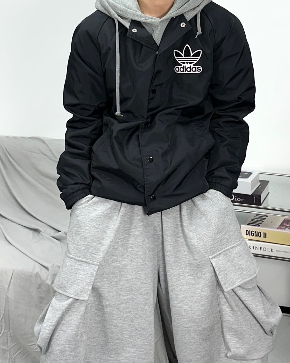 아디다스 빅로고 후드 코치 자켓 100 상품이미지1